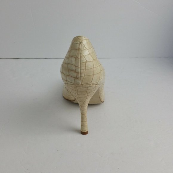 Enzo Angiolini Maylie Heels 8.5 Ivory Beige Embossed Patent Open Toe Snakeskin - Picture 11 of 12